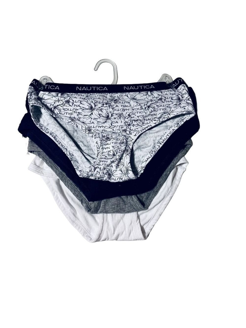 Nautica Navy Blue, Black, White and Gray Logo Hipster Panty Underwear Bundle